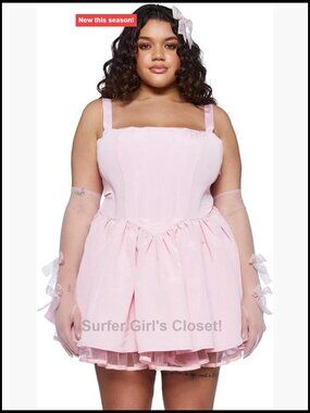 Plus Size Corset Dress with Fishnet Petticoat, Square Neck Mini Dress